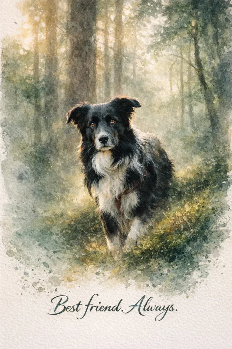 Custom watercolour dog portrait example