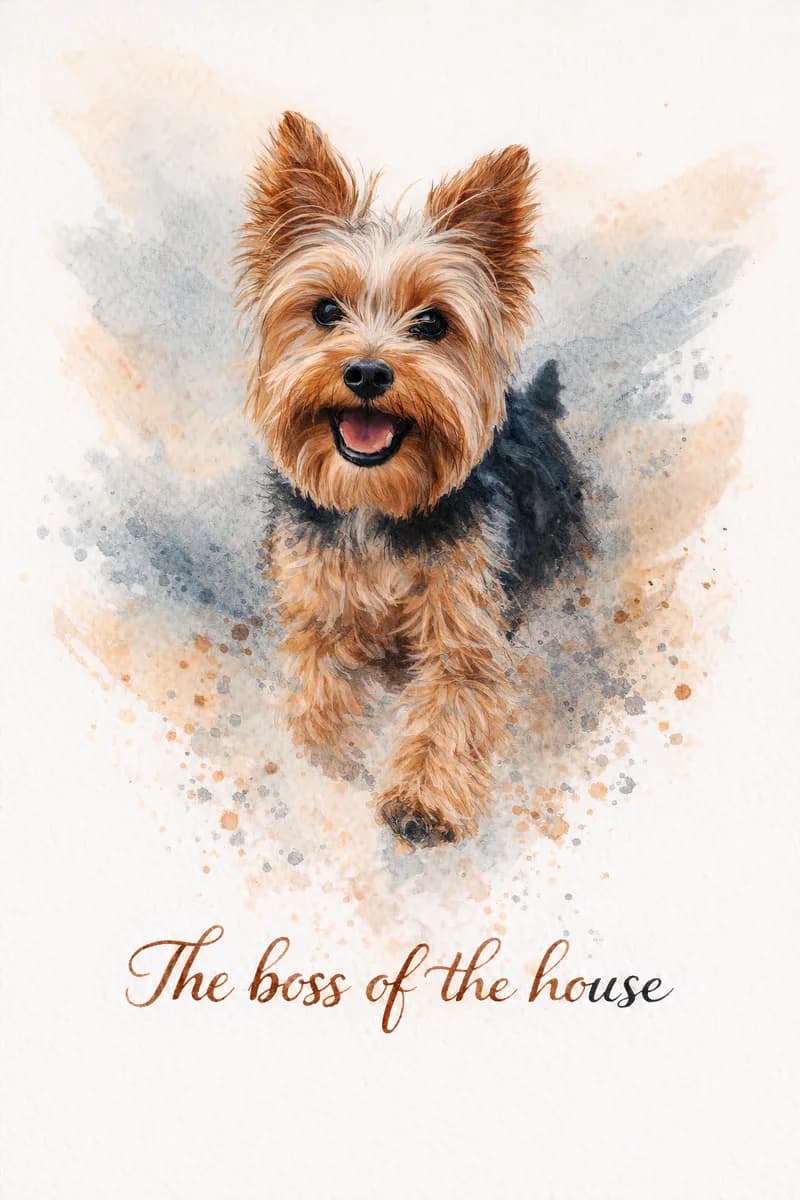 Yorkshire Terrier watercolor portrait — "The boss of the house"